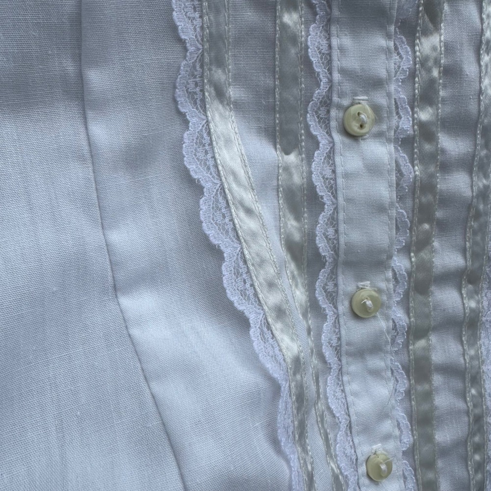 Jessica's Gunnies VTG Blouse Women 7 White Lace Trim Puff Short Sleeve Prairie - Picture 6 of 10